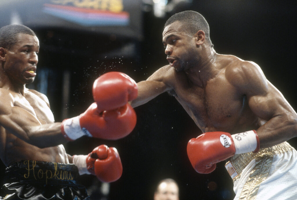 Roy Jones Jr. throws a punch at Bernard Hopkins during their 1993 IBF middleweight title fight